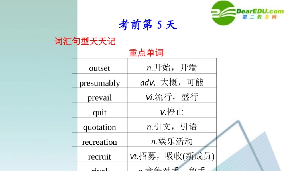 (陕西专用)高三英语二轮复习 考前特训必读第5天应知必会专题课件
