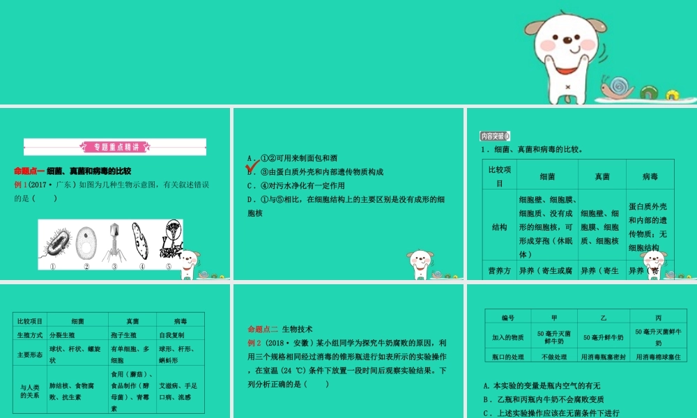 (江西专版)中考生物 第2部分 专题十 微生物与生物技术复习课件