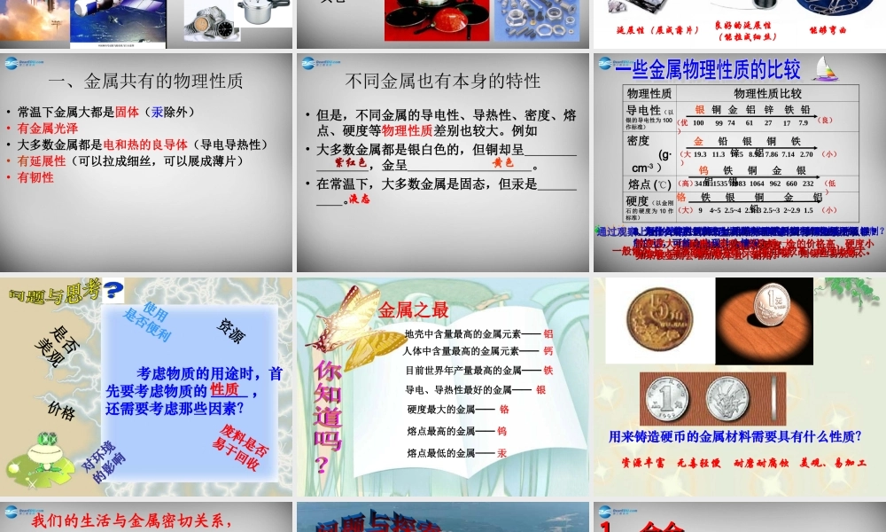 九年级化学下册 第8单元 课题1 金属材料课件 (新版)新人教版 课件