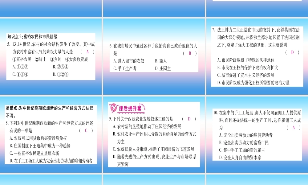 九年级历史上册 第5单元 步入近代 第13课 西欧经济和社会的发展习题课件 新人教版 课件
