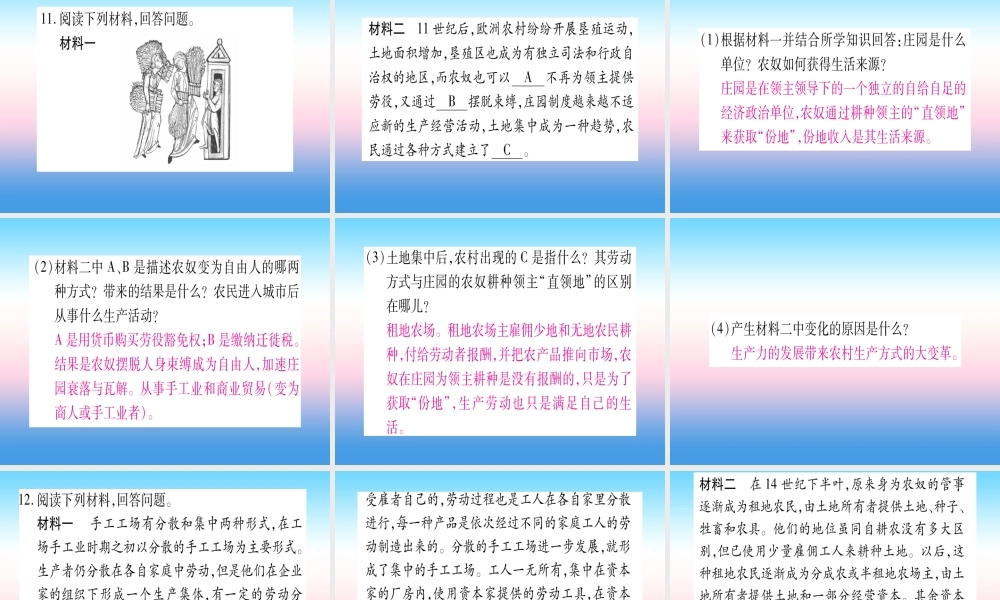 九年级历史上册 第5单元 步入近代 第13课 西欧经济和社会的发展习题课件 新人教版 课件