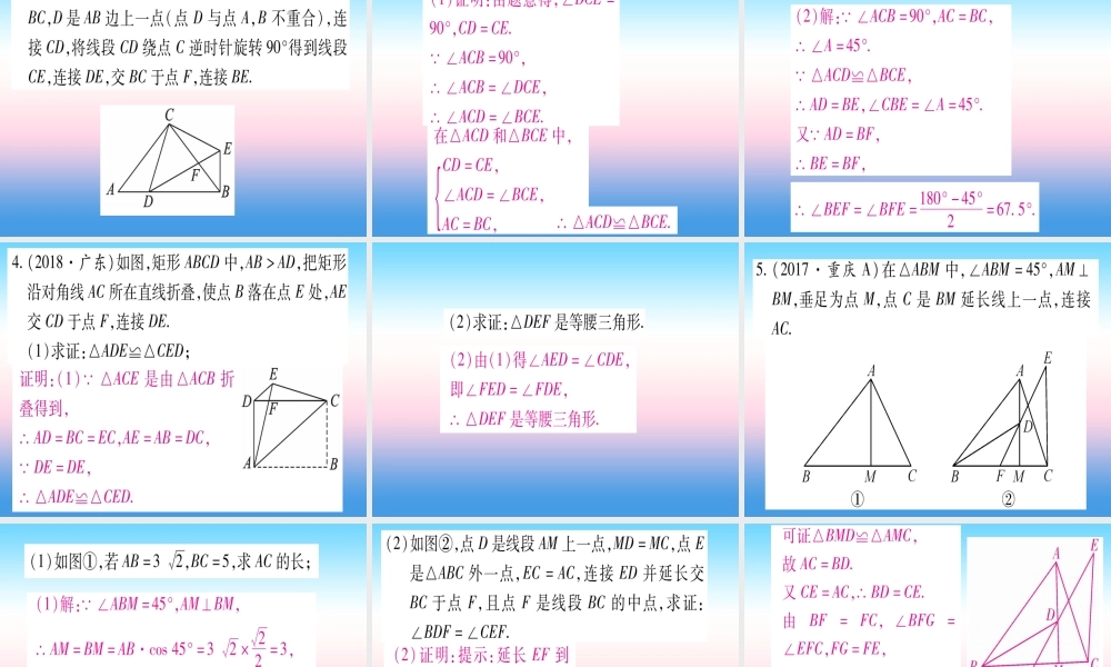 (湖北专版)中考数学总复习 第2轮 中档题突破 专项突破5 三角形、四边形中的证明与计算 类型1 三角形中的证明与计算习题课件