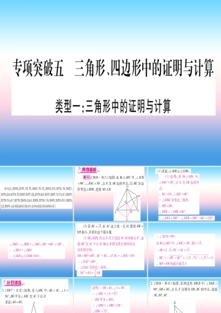 (湖北专版)中考数学总复习 第2轮 中档题突破 专项突破5 三角形、四边形中的证明与计算 类型1 三角形中的证明与计算习题课件