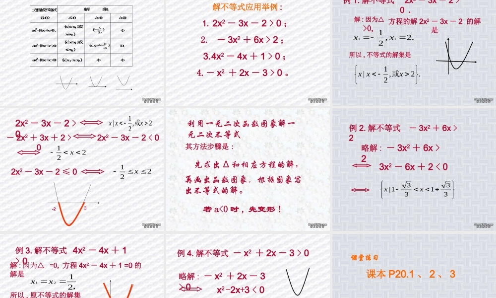 6.4一元二次不等式的解法 高二数学不等式ppt课件集一 人教版 高二数学不等式ppt课件集一 人教版