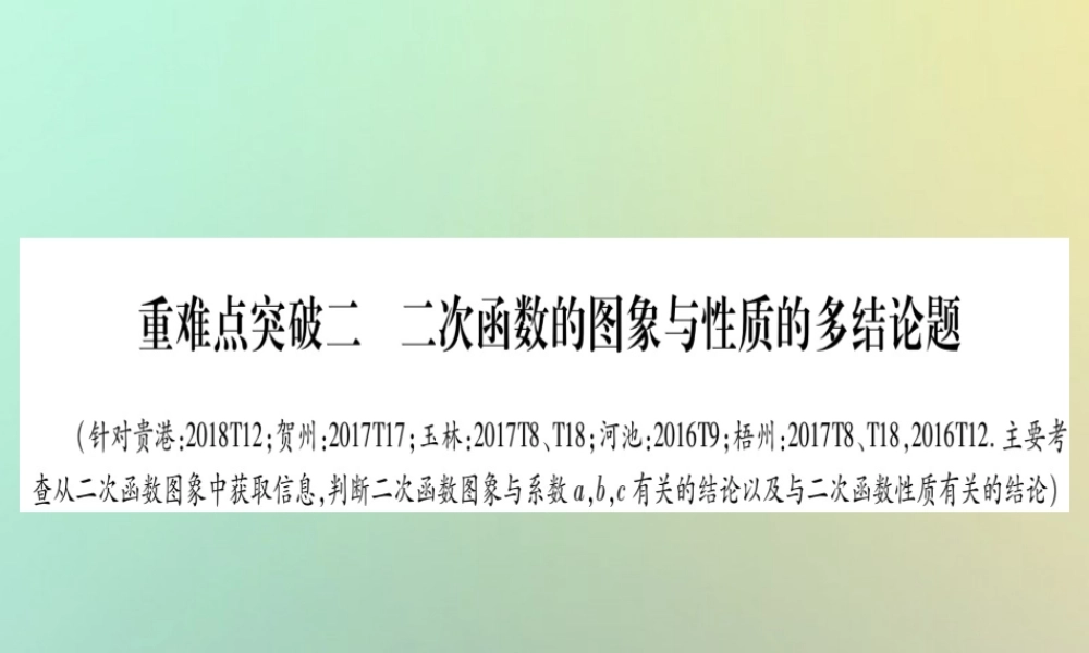 中考数学精选准点备考复习 第三轮 压轴题突破 选择题压轴突破 重难点突破二 二次函数的图象与性质的多结论题课件 新人教版 课件