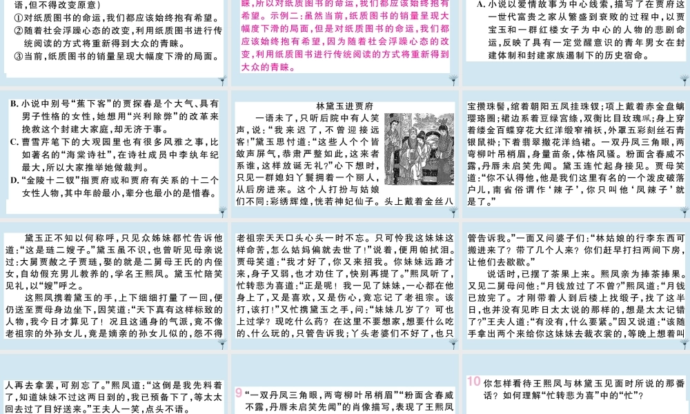 (江西专版)九年级语文上册 第六单元 24 刘姥姥进大观园作业课件 新人教版 课件