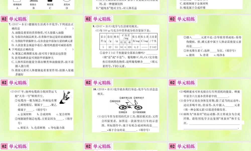 九年级化学下册 第十二单元 化学与生活单元复习(十二)化学与生活复习课件 (新版)新人教版 课件