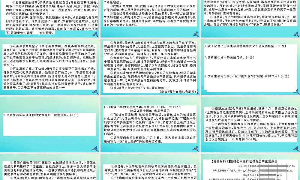 (河南专版)九年级语文上册 第一单元 检测卷作业课件 新人教版 课件