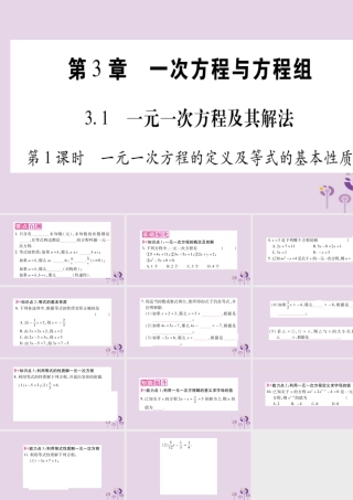 七年级数学上册 第3章 一次方程与方程组 3.1 一元一次方程及其解法 第1课时 一元一次方程的定义及等式的基本性质课件 (新版)沪科版 课件