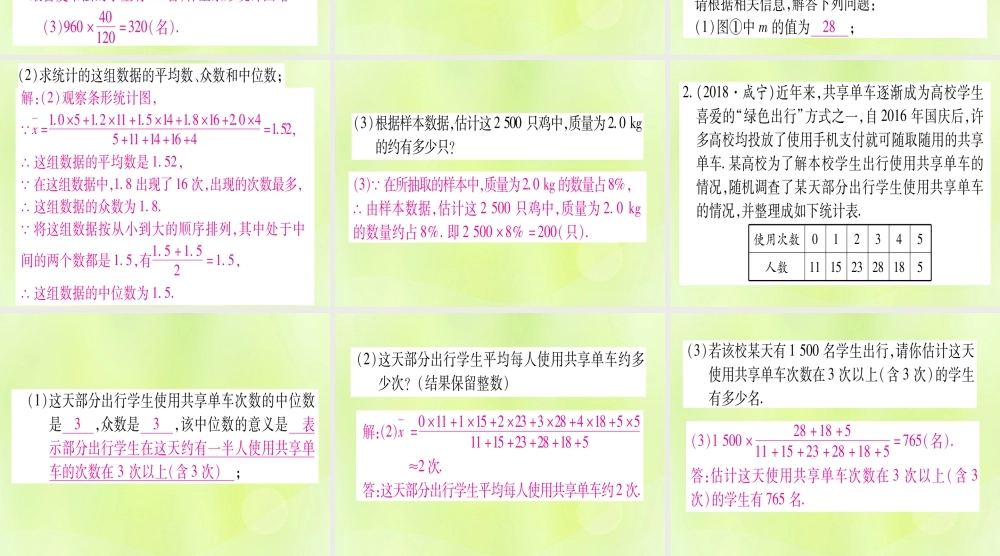 (湖北专用版)版中考数学总复习 第二轮 专项突破8 统计与概率 类型1 统计知识的应用实用课件