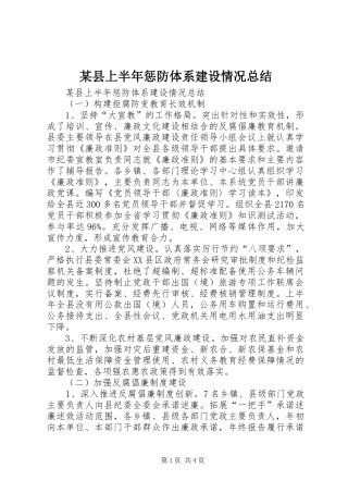 某县上半年惩防体系建设情况总结