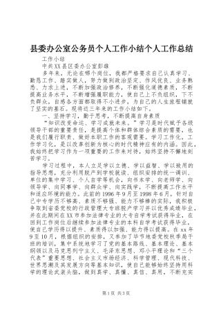 县委办公室公务员个人工作小结个人工作总结