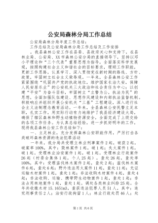 公安局森林分局工作总结
