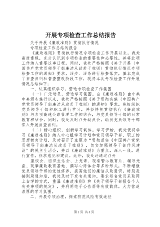开展专项检查工作总结报告