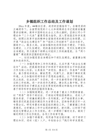 乡镇组织工作总结及工作谋划