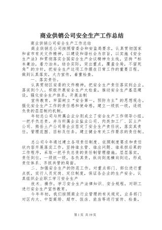 商业供销公司安全生产工作总结