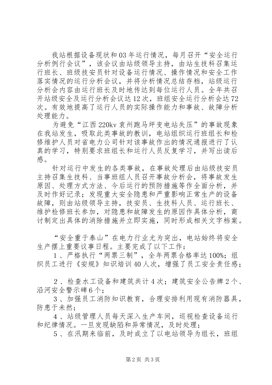 电站申报XX年度“安全生产先进集体”总结材料年终总结_第2页