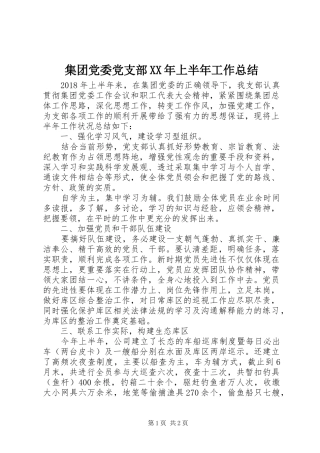 集团党委党支部XX年上半年工作总结