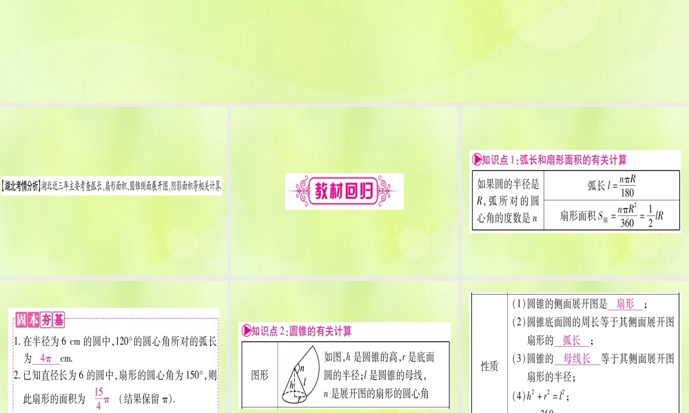 (湖北专用版)版中考数学优化复习 第6章 圆 第3节 与圆有关的计算实用课件