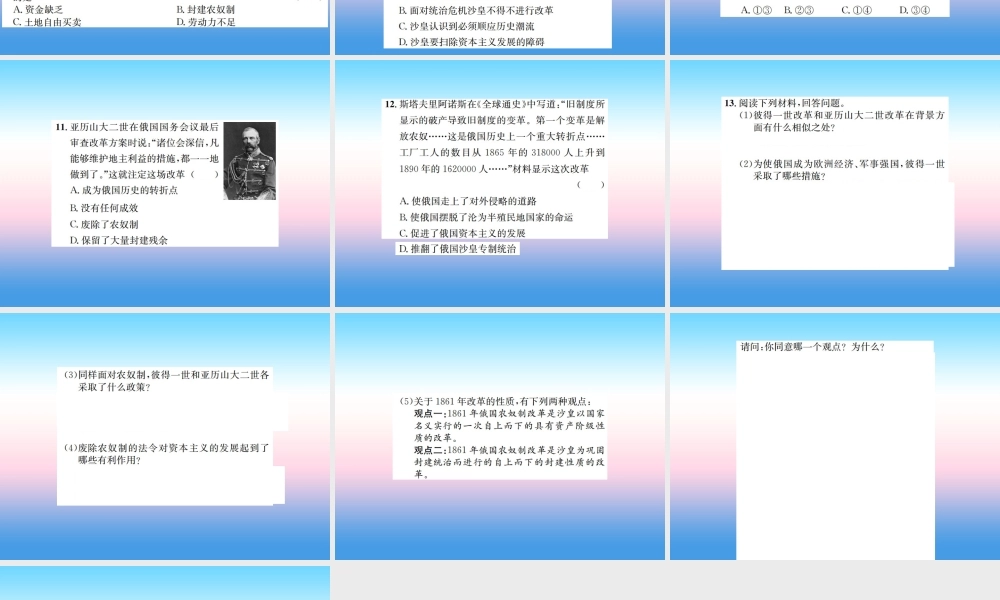 九年级历史下册 第1单元 殖民地人民的反抗与资本主义制度的扩展 第2课 俄国的改革作业课件 新人教版 课件