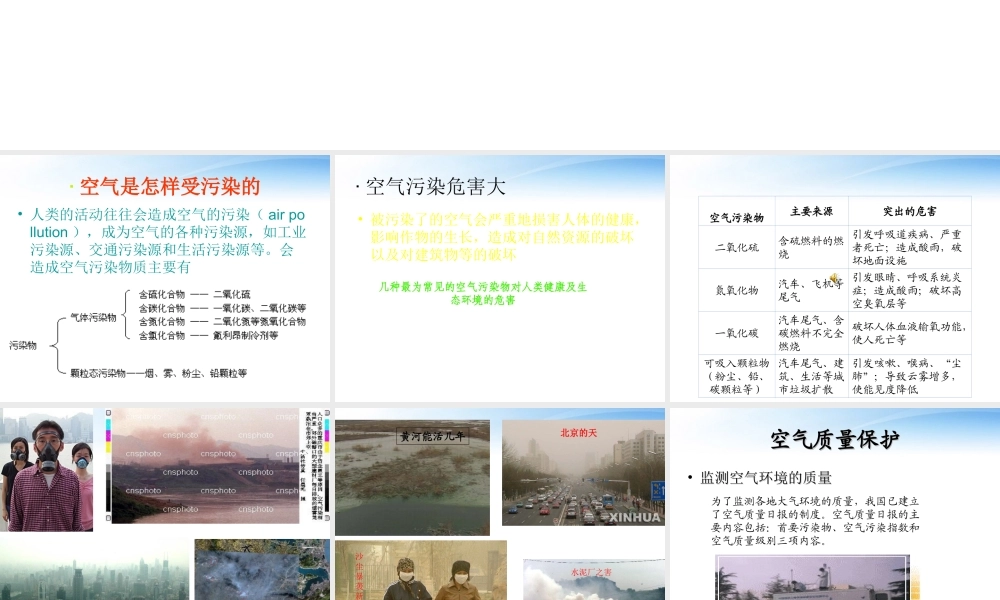 九年级化学上册(保护空气的洁净清新)课件1 粤教版 课件