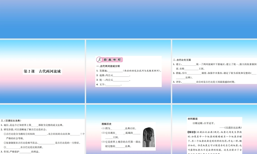 九年级历史上册 第1单元 古代亚非文明 第2课 古代两河流域作业课件 新人教版 课件