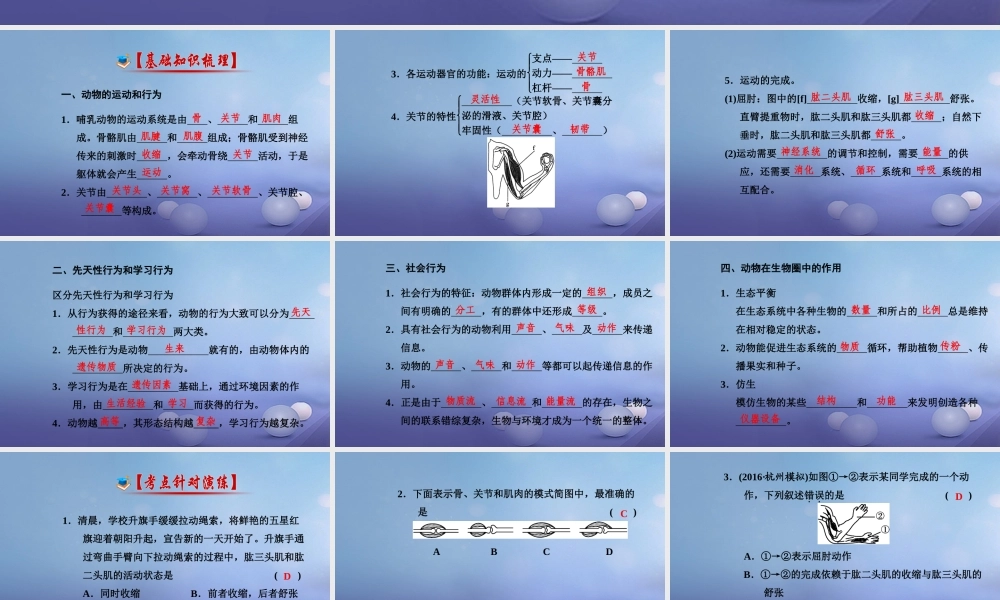 中考生物一轮复习 第五单元 第二、三章 动物的运动和行为以及动物在生物圈中的作用课件 新人教版 课件