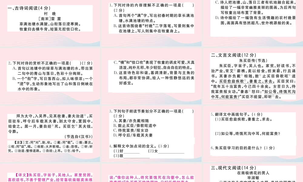 (江西专版)文下册 阅读组合训练9课件 新人教版 课件