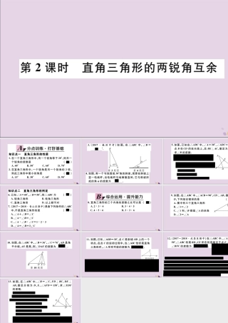 (通用)秋八年级数学上册 11.2 与三角形有关的角 11.2.1 第2课时 直角三角形的两锐角互余习题讲评课件 (新版)新人教版 课件