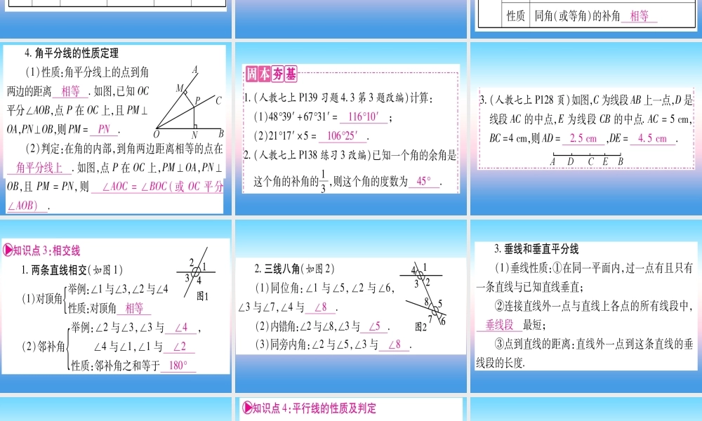 (贵州专版)中考数学总复习 第一轮 考点系统复习 第4章 三角形 第1节 角、相交线和平行线课件