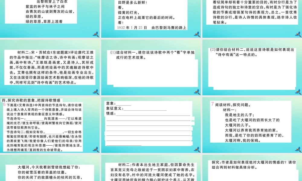 (黄冈专版)九年级语文上册 第一单元 名著导读(艾青诗选)作业课件 新人教版 课件