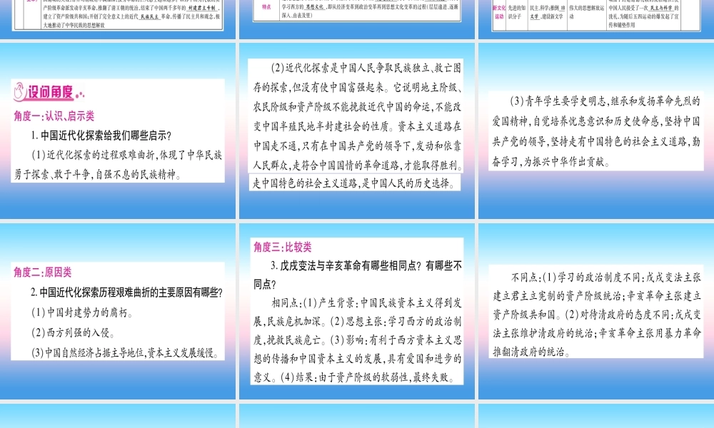 (甘肃专用)中考历史总复习 第二篇 知能综合提升 专题二 中国近代化的探索课件