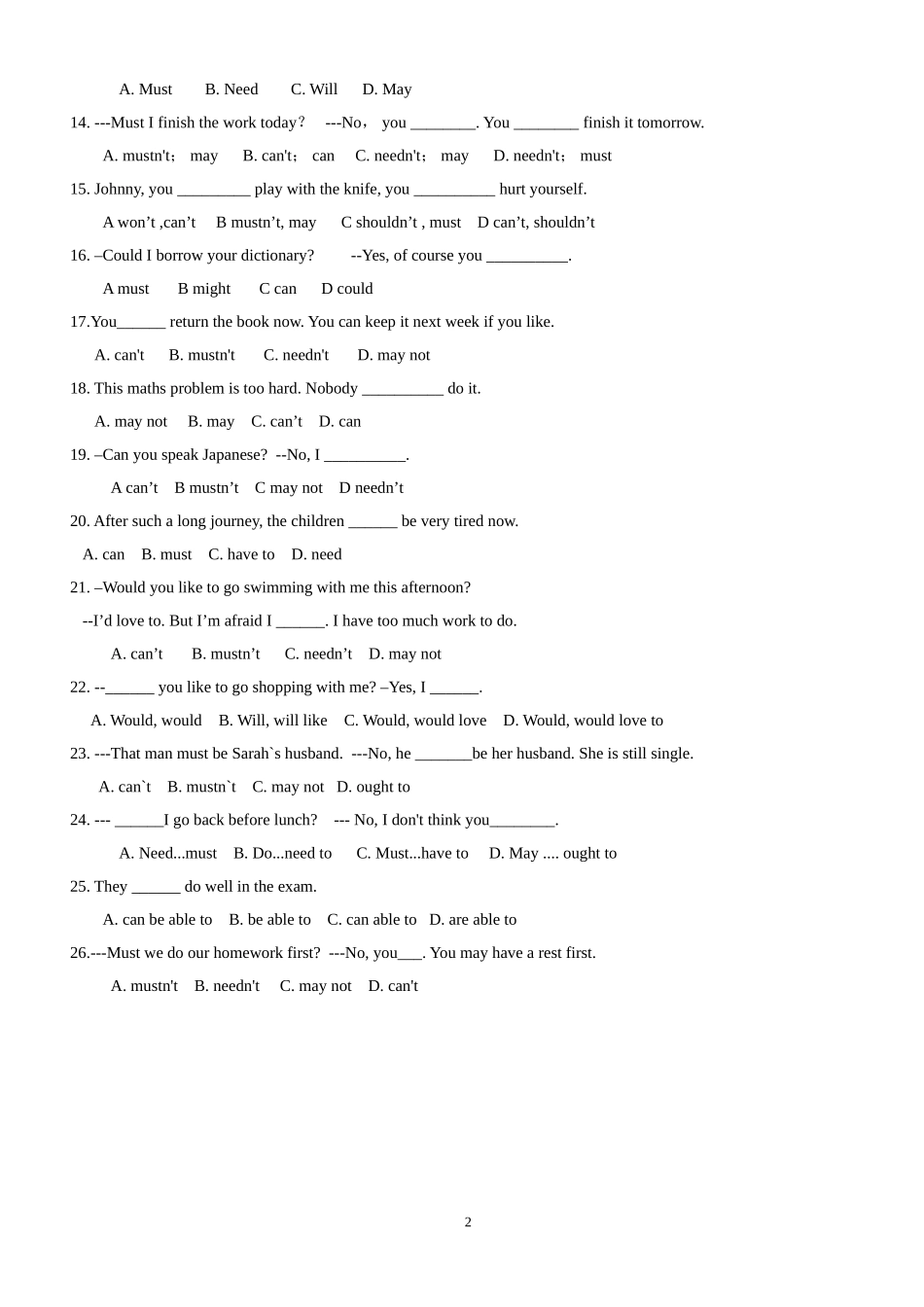 情态动词练习_第2页