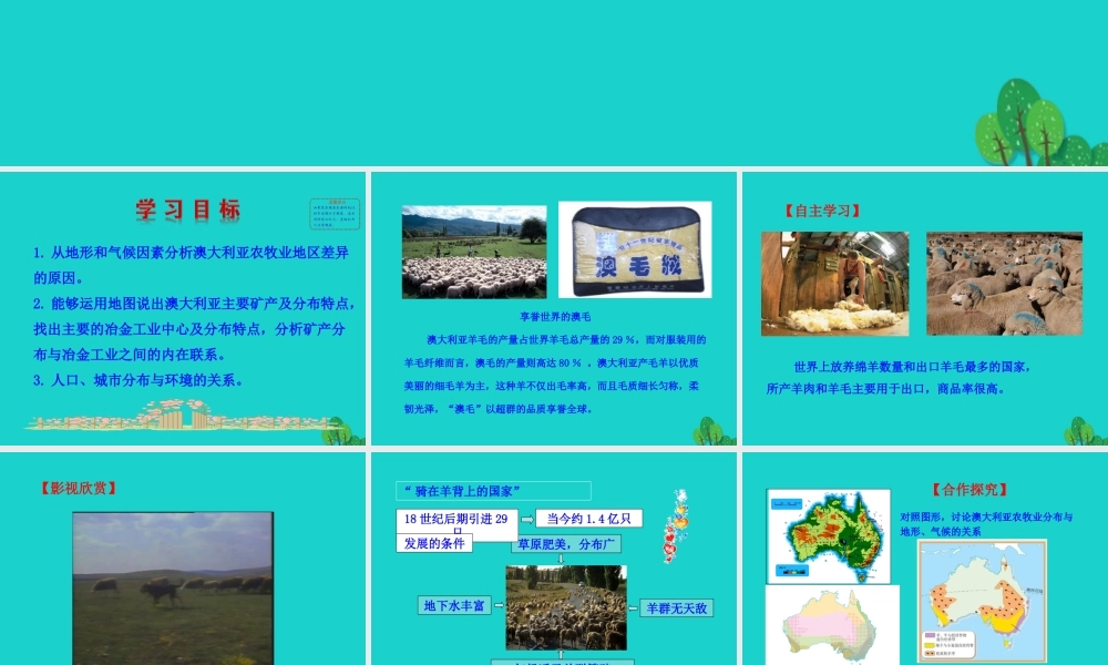 七年级地理下册 第八章 第四节 澳大利亚(二澳大利亚的经济)课件 七年级地理下册 第八章 第四节 澳大利亚课件+素材(新版)新人教版