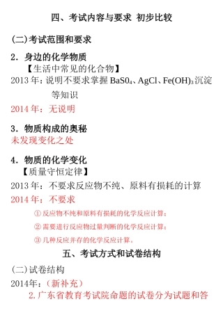 2013-2014广东省化学考纲比对结果