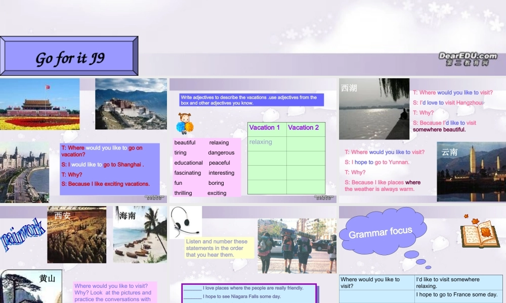 九年级英语Uni7Wherewouldyouliketovisit九年级英语课件