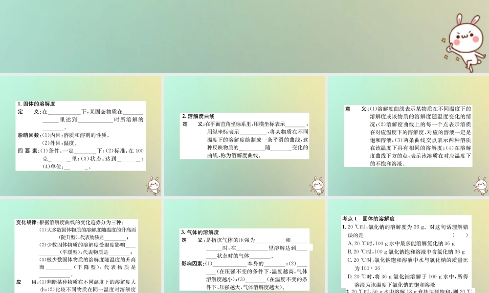 九年级化学下册 第九单元 溶液 课题2 溶解度 第2课时 溶解度习题课件 (新版)新人教版 课件