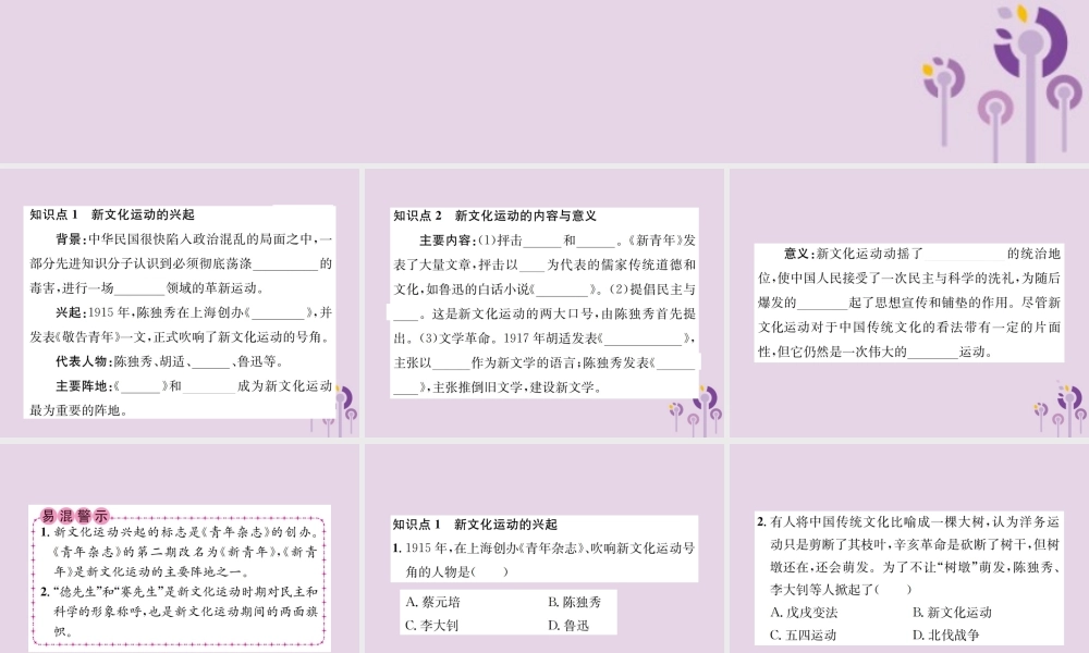 (河南专版)八年级历史上册 第四单元 新民主主义革命的开始 第12课 新文化运动课件 新人教版 课件