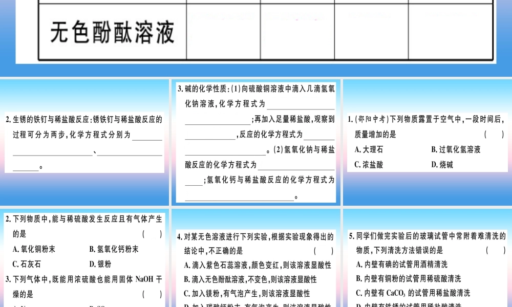 九年级化学下册 第十单元 酸和碱 实验活动6 酸、碱的化学性质习题课件 新人教版 课件