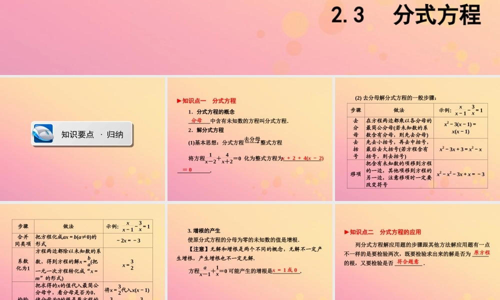 (陕西专版)中考数学新突破复习 第一部分 教材同步复习 第二章 方程组与不等式组23 分式方程课件