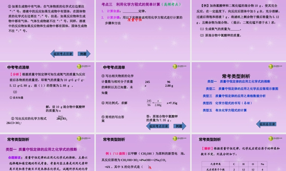 (湖南专用)中考化学总复习 第一部分 第五单元 化学方程式课件(考点清单+13年中考试题) 课件