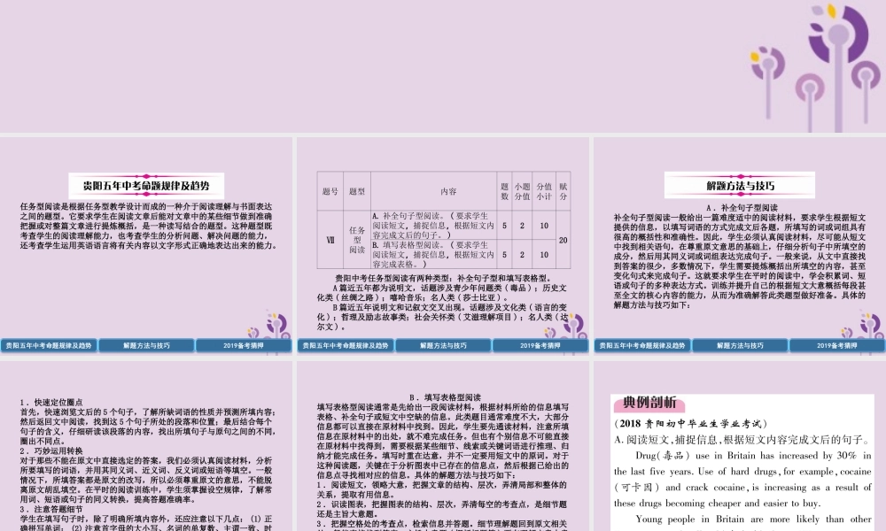 (贵阳专版)中考英语复习 第3部分 中考题型攻略篇 题型7 任务型阅读(精讲)课件