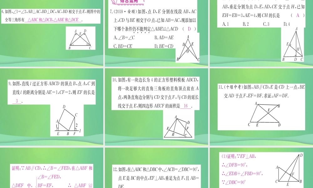 (江西专用)八年级数学上册 第12章 全等三角形 12.2 三角形全等的判定 第3课时 ASA和AAS作业课件 (新版)新人教版 课件