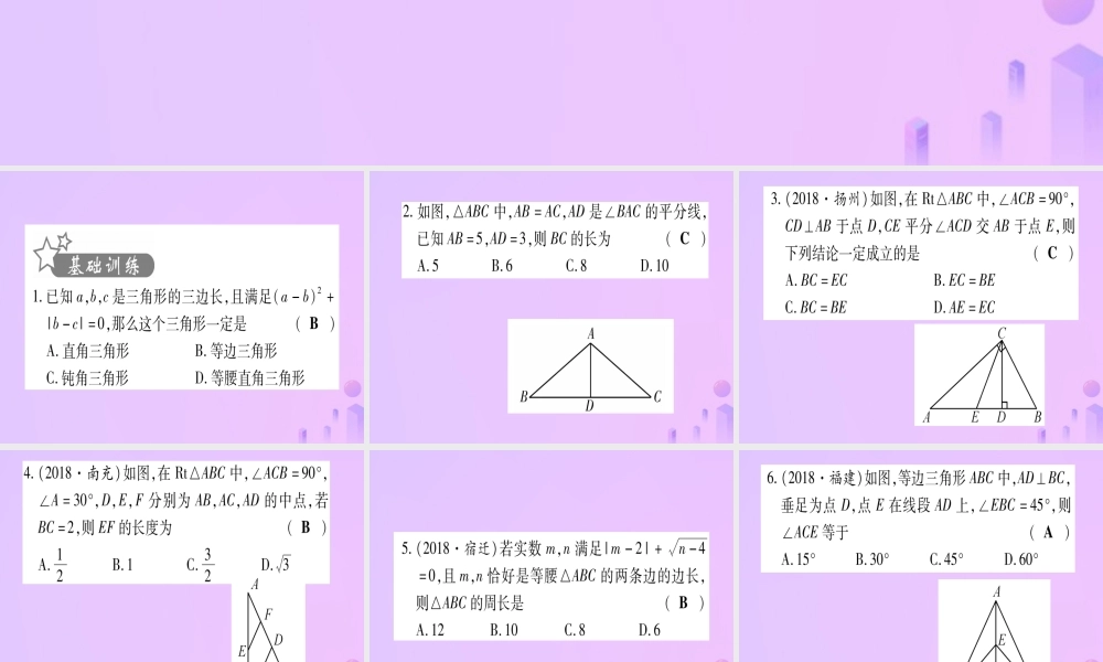 (云南专用)中考数学 第一轮 考点系统复习 第4章 三角形 第3节 等腰三角形与直角三角形作业课件