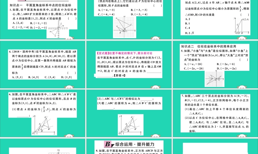 (湖北专用)九年级数学下册 第27章 相似 27.3 位似 第2课时 平面直角坐标系中的位似习题讲评课件 (新版)新人教版 课件