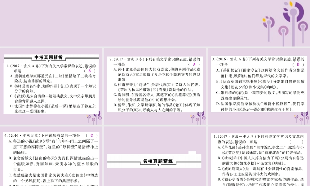 中考语文复习 第一部分 语文知识及运用 专题三 文化常识课件