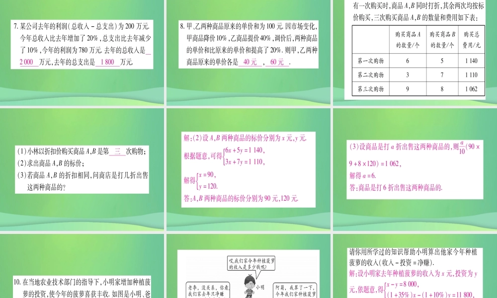 (江西专用)八年级数学上册 第5章 二元一次方程组 5.4 应用二元一次方程组—增收节支作业课件 (新版)北师大版 课件