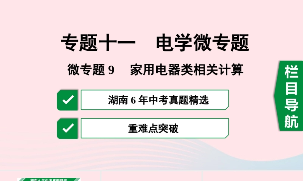 中考物理一轮复习 专题十一 电学微专题 微专题9 家用电器类相关计算课件