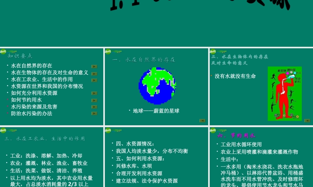 九年级化学上册 41我们的水资源课件 粤教版 课件