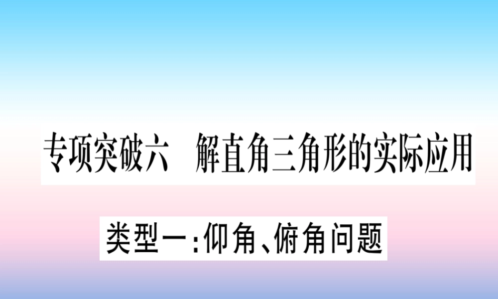 (湖北专版)中考数学总复习 第2轮 中档题突破 专项突破6 解直角三角形的实际应用 类型1 仰角、俯角问题习题课件